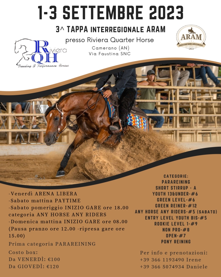 Programma Terzo Interprovinciale di Reining 2023: settembre in sella a Camerano!